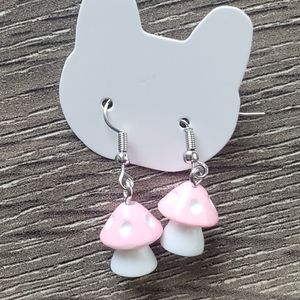 Pink mushroom earrings
